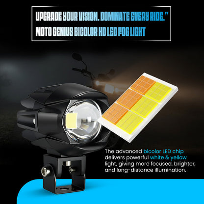 MOTO GENIUS 30W Dual Color DRL LED Laser Shooting Headlight (9–80V) | High Intensity Off-Road Spotlight | Waterproof Auxiliary Spot Lamp for Bike, Motorcycle, Car, Truck & Boat