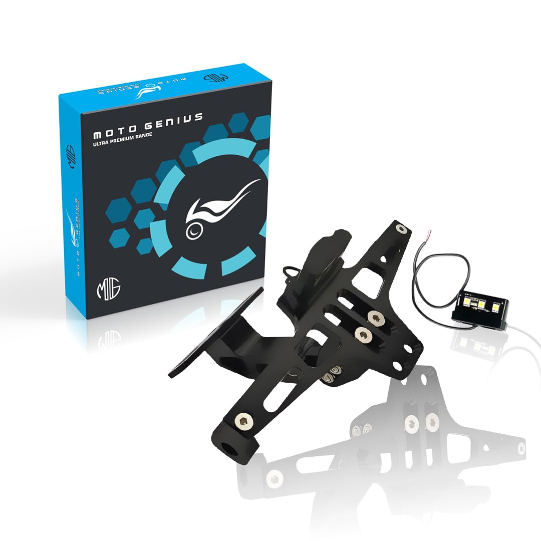 CNC Adjustable LED Tail Tidy with Number Plate Holder with LED Universal for All Bikes-Black - Moto Genius