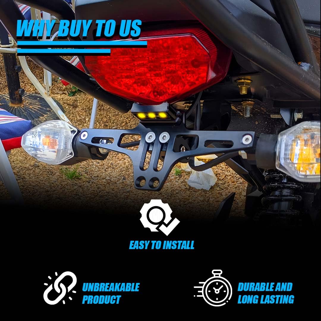 CNC Adjustable LED Tail Tidy with Number Plate Holder with LED Universal for All Bikes-Black - Moto Genius