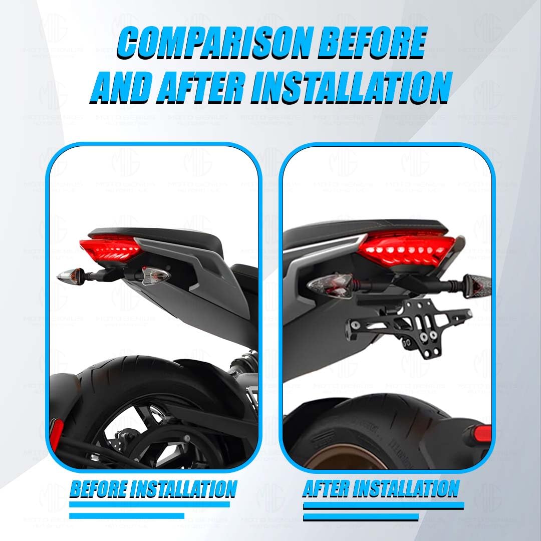 CNC Adjustable LED Tail Tidy with Number Plate Holder with LED Universal for All Bikes-Black - Moto Genius