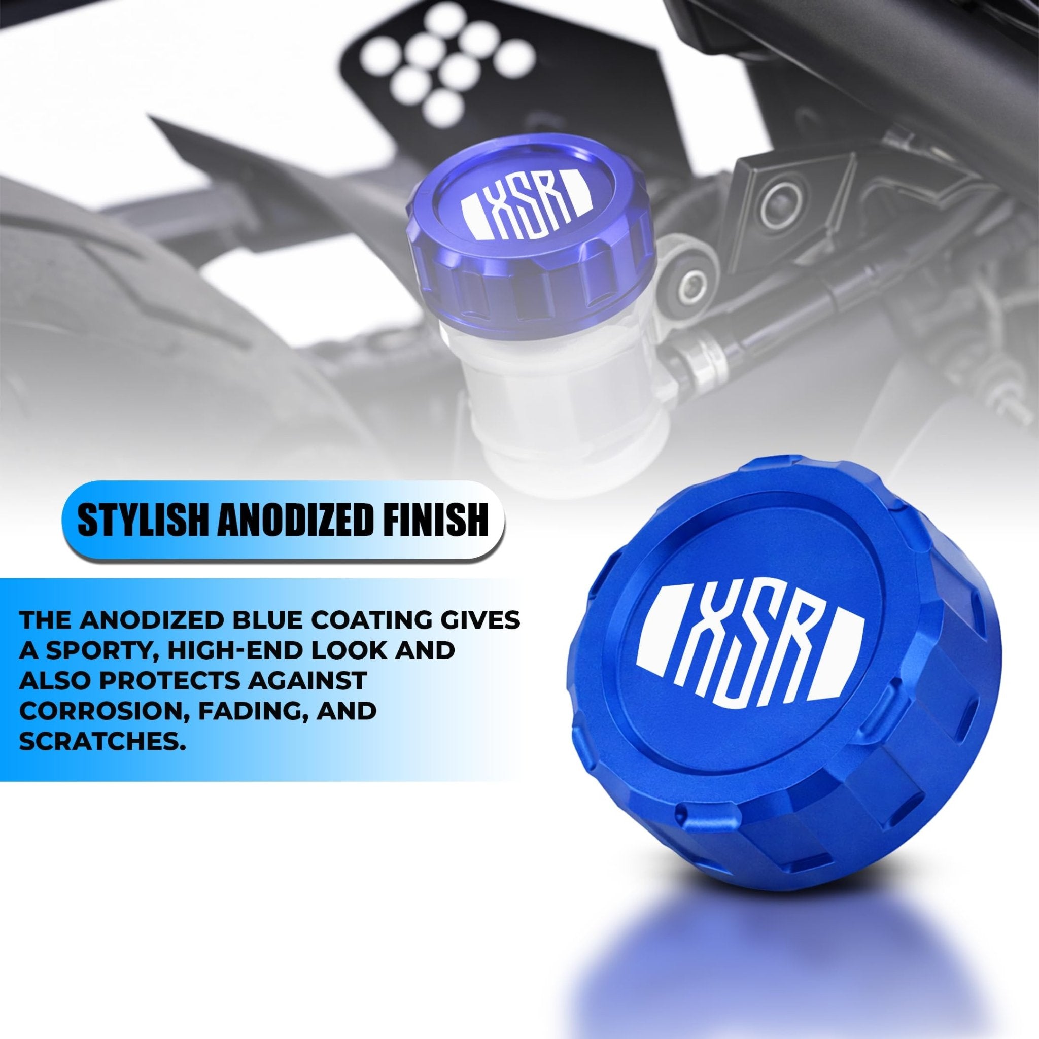 CNC Aluminum Rear Brake Fluid Cap Cover for XSR 155 Motorbik| Master Cylinder Reservoir Lid, Anodized Finish, Easy Direct Fit Installation-Blue - Moto Genius