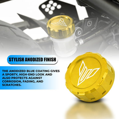 CNC Aluminum Rear Brake Fluid Oil Cap Cover Compatible with MT-15 Motorbike | Master Cylinder Reservoir Lid | Premium Anodized Finish | Easy Installation | Bike Accessories-Gold - Moto Genius