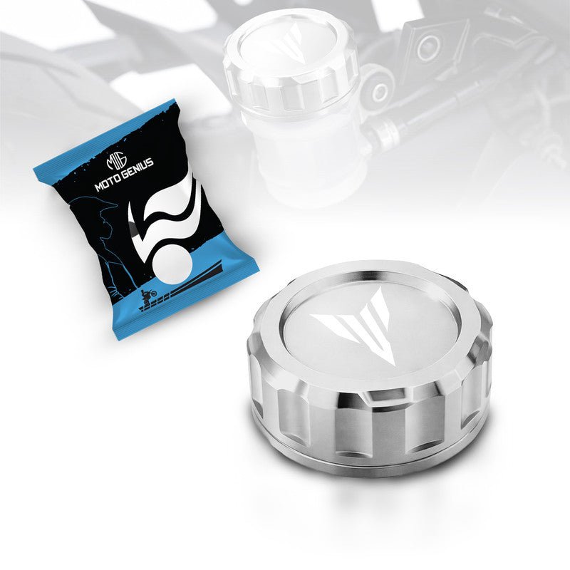 CNC Aluminum Rear Brake Fluid Oil Cap Cover Compatible with MT-15 Motorbike | Master Cylinder Reservoir Lid | Premium Anodized Finish | Easy Installation | Bike Accessories-Silver - Moto Genius