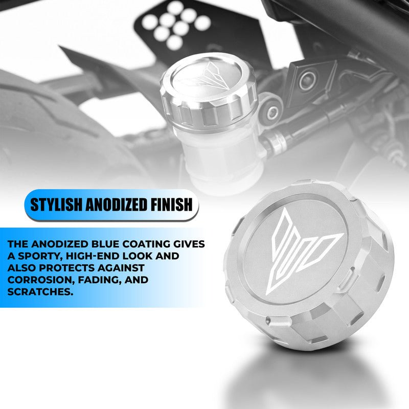 CNC Aluminum Rear Brake Fluid Oil Cap Cover Compatible with MT-15 Motorbike | Master Cylinder Reservoir Lid | Premium Anodized Finish | Easy Installation | Bike Accessories-Silver - Moto Genius