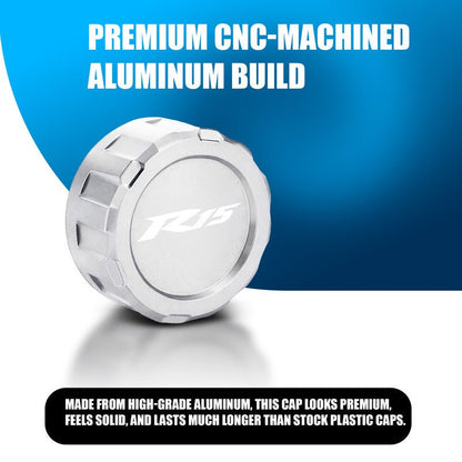 CNC Aluminum Rear Brake Fluid Oil Cap Cover Compatible with R15 Motorbike | Master Cylinder Reservoir Lid | Anodized Finish | Easy Direct Fit Installation | Motorcycle Accessories-Silver - Moto Genius