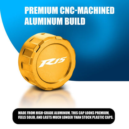 CNC Aluminum Rear Brake Fluid Oil Cap Cover Compatible with R15 Motorbike | Master Cylinder Reservoir Lid | Anodized Finish | Easy Direct Fit Installation | Motorcycle Accessories-Gold - Moto Genius