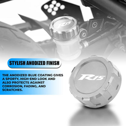 CNC Aluminum Rear Brake Fluid Oil Cap Cover Compatible with R15 Motorbike | Master Cylinder Reservoir Lid | Anodized Finish | Easy Direct Fit Installation | Motorcycle Accessories-Silver - Moto Genius