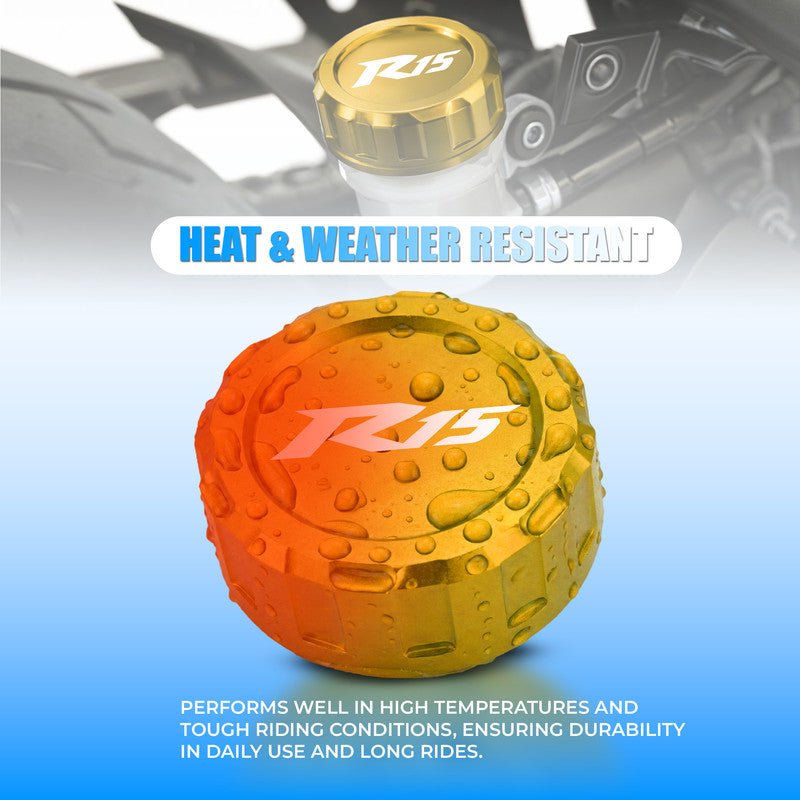 CNC Aluminum Rear Brake Fluid Oil Cap Cover Compatible with R15 Motorbike | Master Cylinder Reservoir Lid | Anodized Finish | Easy Direct Fit Installation | Motorcycle Accessories-Gold - Moto Genius