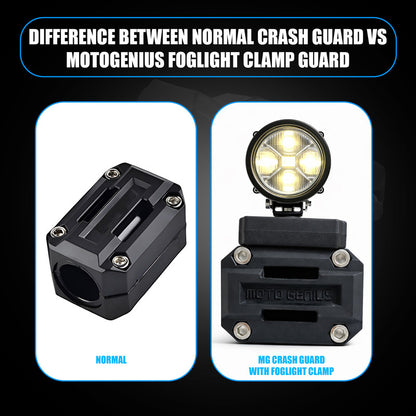 Universal Motorcycle Crash Guard Sliders with Fog Light Clamp Mount | Engine Frame Protector | Auxiliary/Fog Light Bracket Holder | Heavy Duty Bike Safety Guard