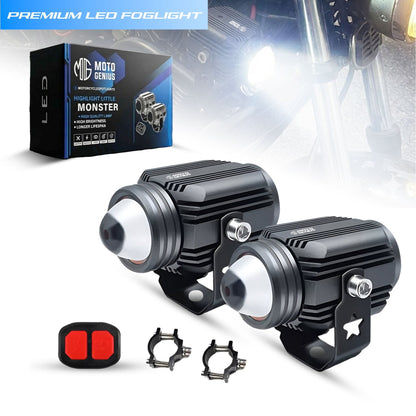 DK16 WITH HARNESS Auxiliary LED FOG Lights 45W with Wireless Spotlight Switch Harness & Mounting Clamps, 12V–30V, Universal Fit for Motorcycles & Cars (MGF3) - Moto Genius