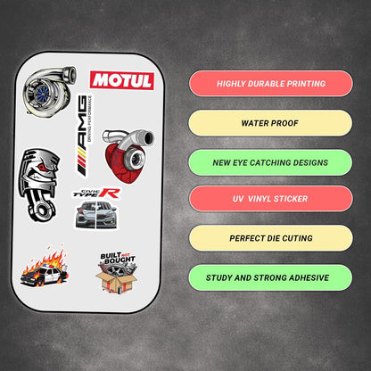 Driving Caution Warning 3D Vinyl Sticker for Car & Bike – Waterproof, Fade-Proof Self-Adhesive Safety Decal for Helmet, Vehicle, Laptop & Mobile (11 PC) - Moto Genius