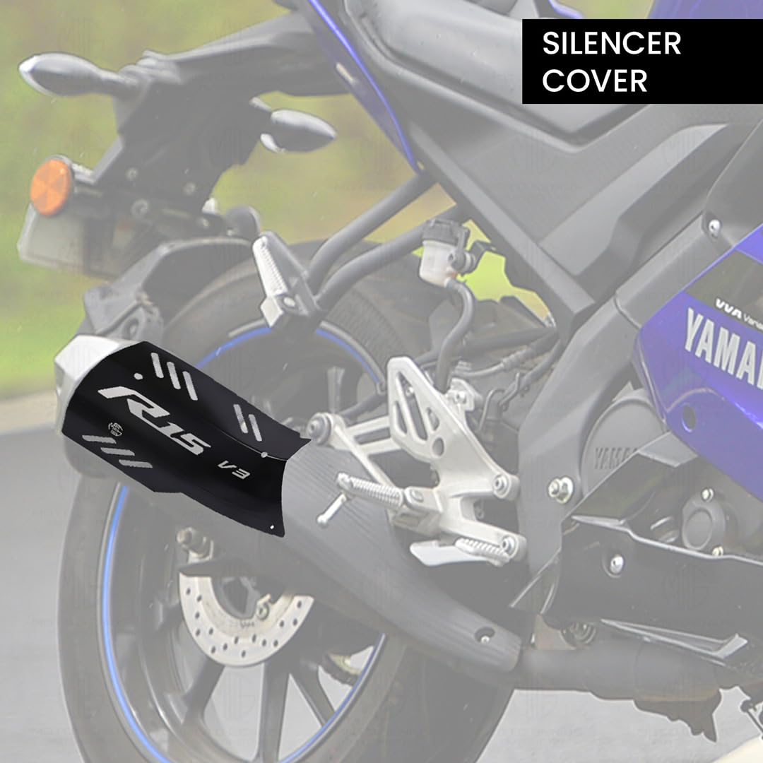 Exhaust Cover Silencer Protector for R15 V3 | Premium Exhaust Heat Shield Protector for Enhanced Durability and Style | Easy Installation-Black - Moto Genius