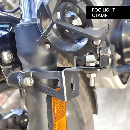 Fog Light Clamp Brackets for H'ness CB350 Motorbike | Heavy Duty Mounting Kit for Adventure Motorcycle Lights | Adjustable and Durable (Pack of 2)-Black - Moto Genius