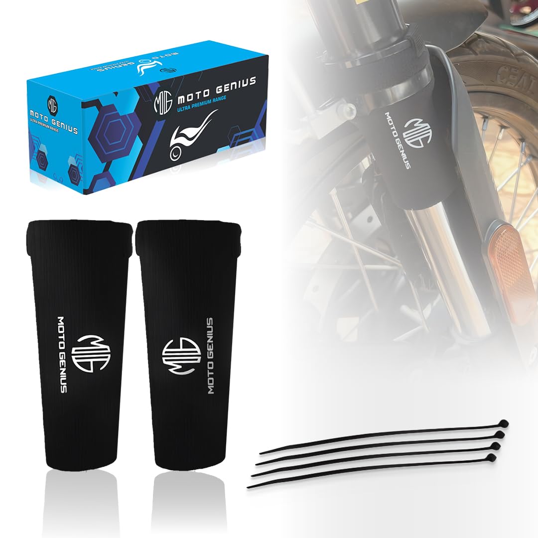 Front Fork Seal Covers | Black Waterproof Fabric, Dust & Dirt Protection for Fork Seal, UNIVERSAL FITTING-Black - Moto Genius
