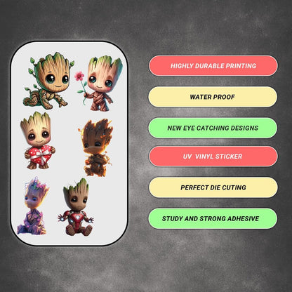 Groot 3D UV Printed Vinyl Stickers | Waterproof & Fade Resistant | Multipurpose Decal for Bike, Car, Laptop, Mobile Case, Helmet, Notebook - Moto Genius