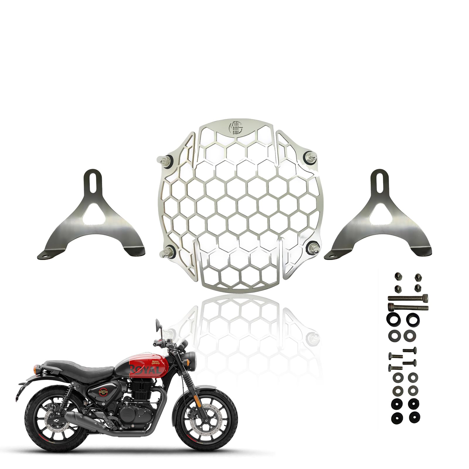 Headlight Grill Guard for HUNTER | Durable Stainless Steel Protective Cover for Motorcycle Lights (Honeycomb Grill)-Honey - Moto Genius