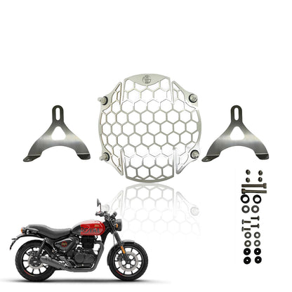 Headlight Grill Guard for HUNTER | Durable Stainless Steel Protective Cover for Motorcycle Lights (Honeycomb Grill)-Honey - Moto Genius