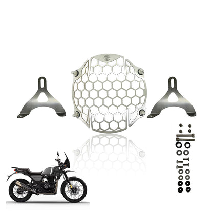 Headlight Grill Guard for RE Himalayan BS3/BS4/BS6/Scram |Durable Stainless Steel Protective Cover for Motorcycle Lights (Honeycomb Grill)-Honey Design - Moto Genius