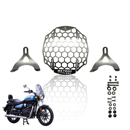 Headlight Grill Guard for RE Meteor |Durable Stainless Steel Protective Cover for Motorcycle Lights-Silver - Moto Genius