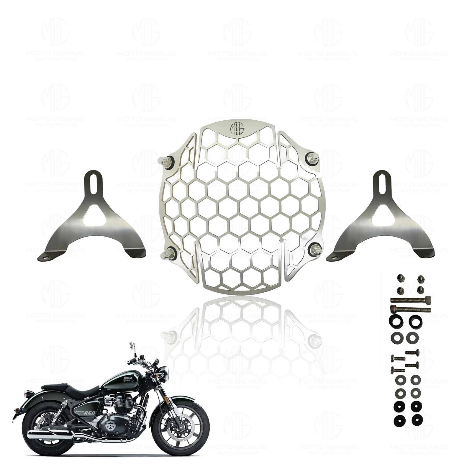 Headlight Grill Guard for RE Super Meteor 650 | Durable Stainless Steel Protective Cover for Motorcycle Lights-Honey Design SS - Moto Genius