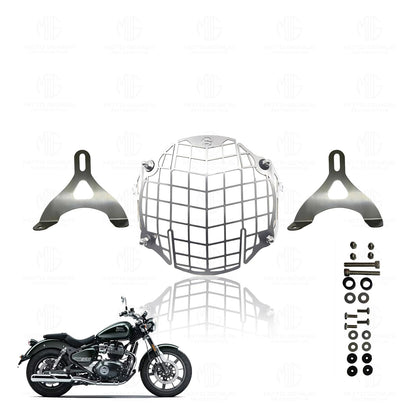 Headlight Grill Guard for RE Super Meteor 650 | Durable Stainless Steel Protective Cover for Motorcycle Lights-Check Design SS - Moto Genius