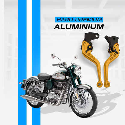 Heavy Duty 6-Position Adjustable Clutch and Brake Lever Set for RE Bullet 350 ( old bs3 & bs4 models only )| CNC Aluminum | Motorbike Hand Levers | Easy Install-Gold - Moto Genius