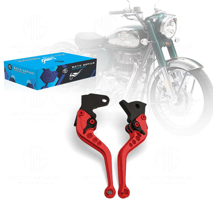 Heavy Duty 6-Position Adjustable Clutch and Brake Lever Set for RE Bullet 350 ( old bs3 & bs4 models only )| CNC Aluminum | Motorbike Hand Levers | Easy Install-Red - Moto Genius