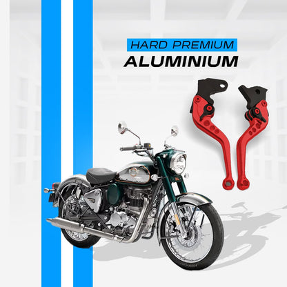 Heavy Duty 6-Position Adjustable Clutch and Brake Lever Set for RE Bullet 350 ( old bs3 & bs4 models only )| CNC Aluminum | Motorbike Hand Levers | Easy Install-Red - Moto Genius