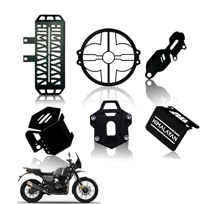 Himalayan Motorbike Accessories Kit | Metal Radiator Guard, X Headlight Grill, Cylinder Guard, Side Stand Extender & Oil Reservoir Caps for RE Himalayan (Pack of 6) - Moto Genius