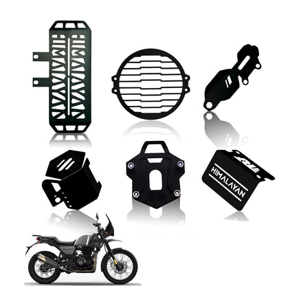 Himalayan Motorbike Accessories Kit | Metal Radiator Guard, X Headlight Grill, Cylinder Guard, Side Stand Extender & Oil Reservoir Caps for RE Himalayan (Pack of 6) - Moto Genius