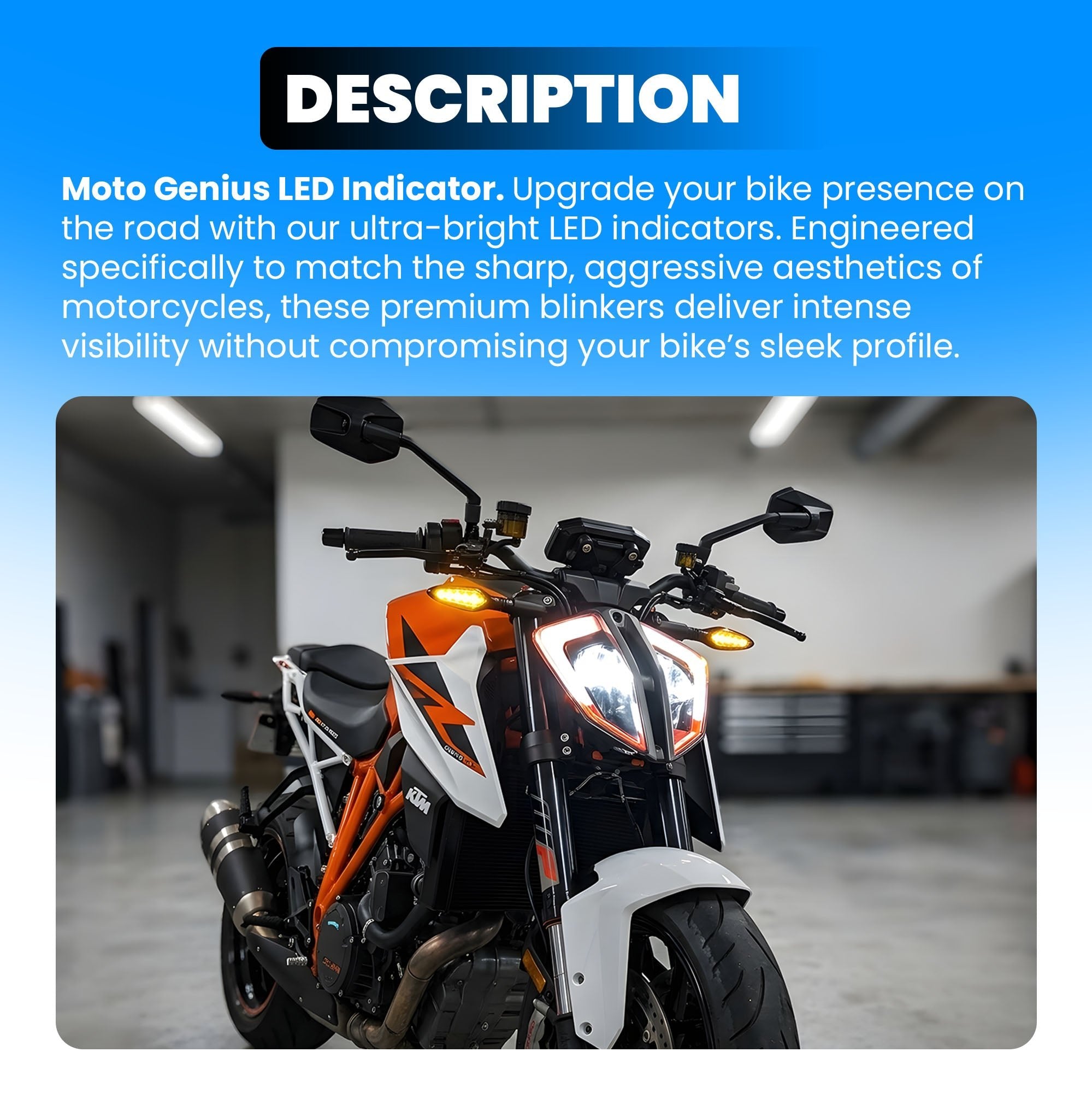 KTM Waterproof Flexible Unbreakable Premium Silicone Rubber LED Indicator Light - High Brightness Universal Fit for All Bikes (2 Pieces) - Moto Genius