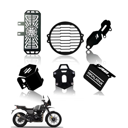 Metal Accessories Kit for RE Himalayan Motorbike | Radiator Guard, Line Shape Headlight Grill, Cylinder Guard, Side Stand Extender & Oil Reservoir Caps for RE Himalayan (Pack of 6) - Moto Genius