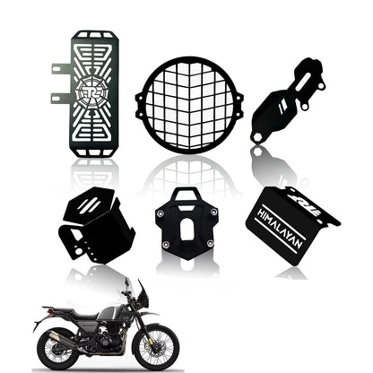 Metal Accessories Kit for RE Himalayan Motorbike | Radiator Guard, Straight Headlight Grill, Cylinder Guard, Side Stand Extender & Oil Reservoir Caps for RE Himalayan (Pack of 6) - Moto Genius