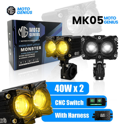 MK-05 80W Dual Fog Light with Harness | High-Power Illumination | Easy Mount for Motorcycles, Scooters & ATVs | Maximum Road Clarity(Pack of 2) (MGF3) - Moto Genius