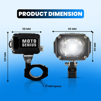 MK07 WITH HARNESS 80W piece High-Performance LED Auxiliary Fog Light | Single Lens | Yellow Low Beam & White High Beam | With Wiring Harness & Switch(Pack of 2) (MGF3) - Moto Genius