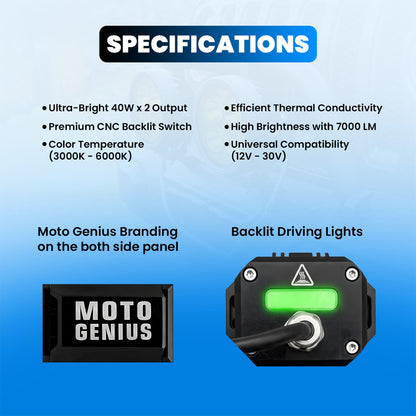 MK07 WITH HARNESS 80W piece High-Performance LED Auxiliary Fog Light | Single Lens | Yellow Low Beam & White High Beam | With Wiring Harness & Switch(Pack of 2) (MGF3) - Moto Genius