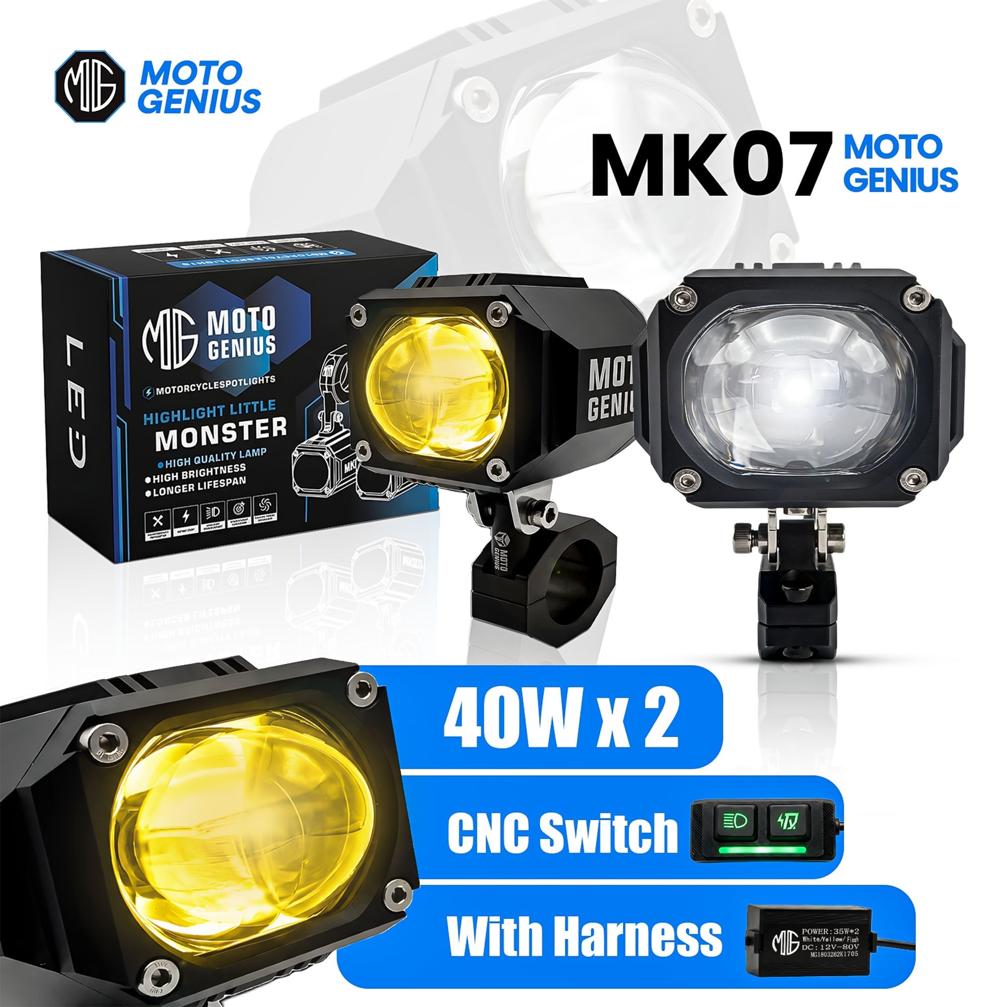 MK07 WITH HARNESS 80W piece High-Performance LED Auxiliary Fog