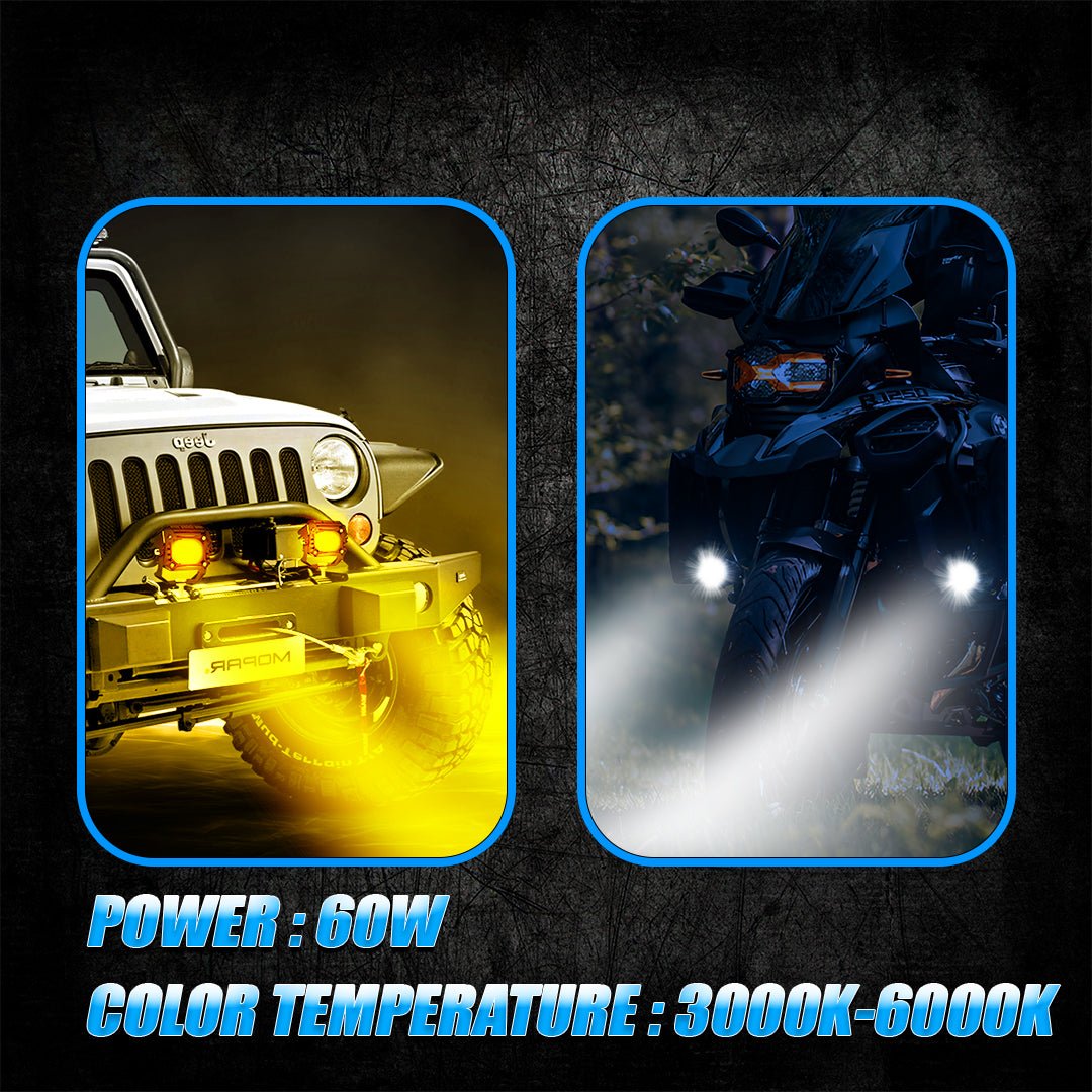 MK15 60W LED Fog Lights | Dual Color Auxiliary Lights with Harness