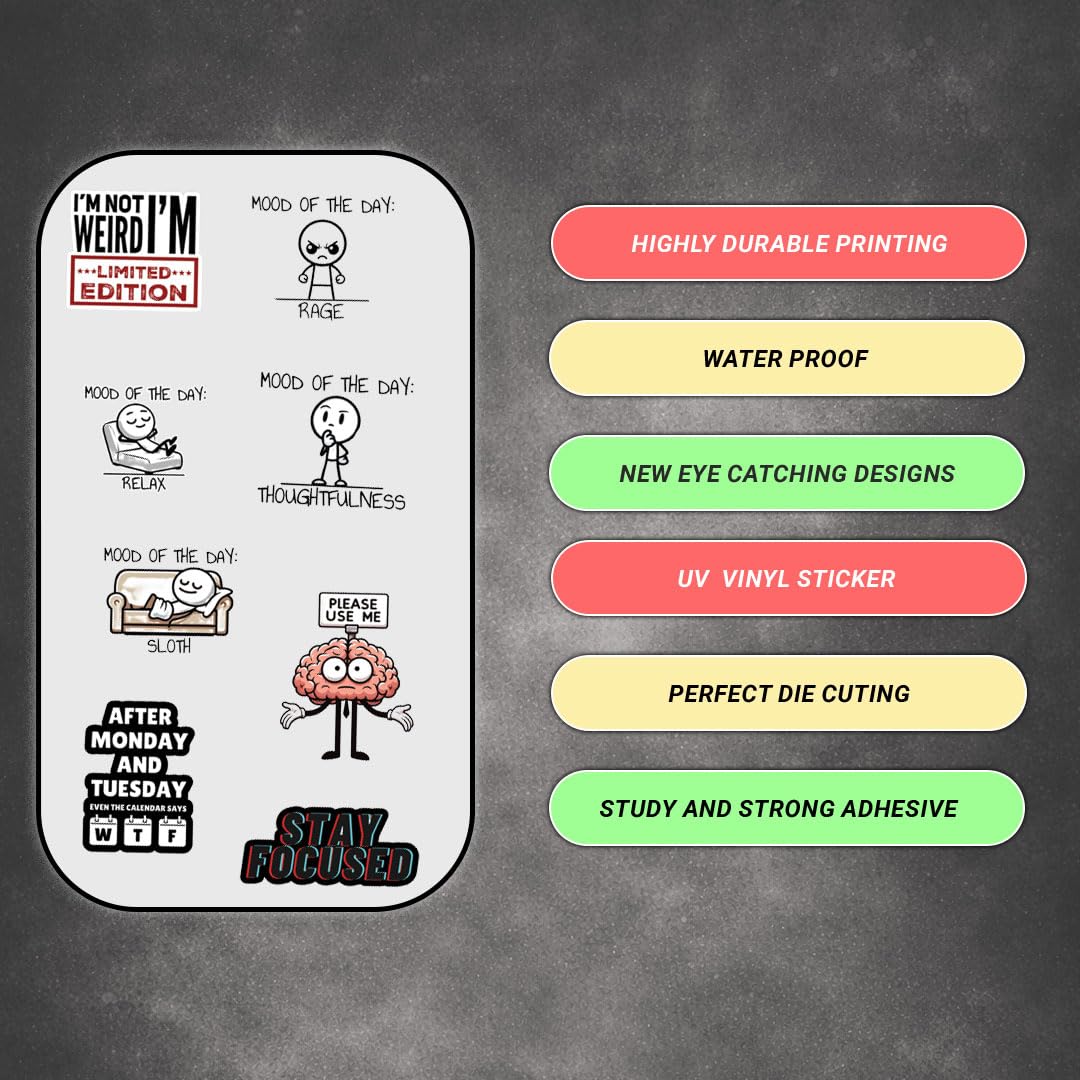 Mood of the Day 3D Waterproof Vinyl Stickers | Self-Adhesive Mood Quote Decal for Laptop, Mobile, Helmet, Bike, Car, Notebook & Water Bottle | Aesthetic Funny Mood Stickers - Moto Genius