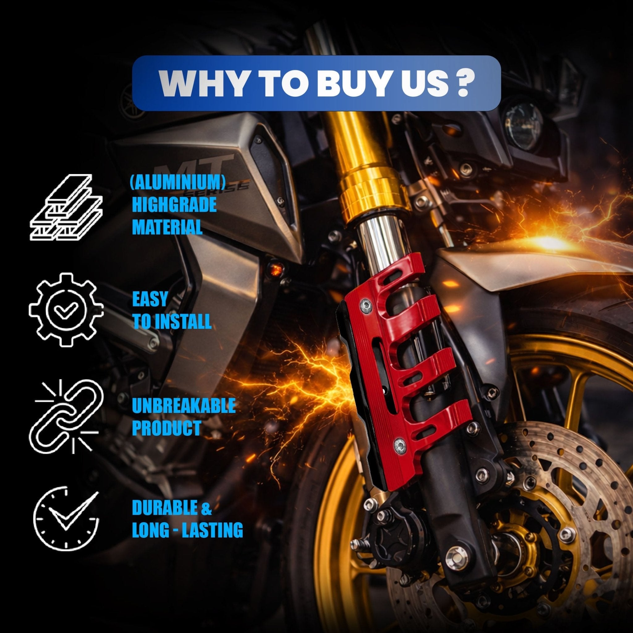 MOTO GENIUS Universal CNC Aluminum Motorcycle Front Fork Protector Anti-Fall Crash Slider, Shock Absorber & Front Fender Guard for Bikes-Red - Moto Genius