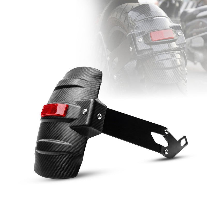 MOTO GENIUS Universal Motorcycle Rear Mudguard Tyre Hugger with Reflector | Carbon Shade Plastic | Anti-Splash Rear Fender for All Bikes - Moto Genius