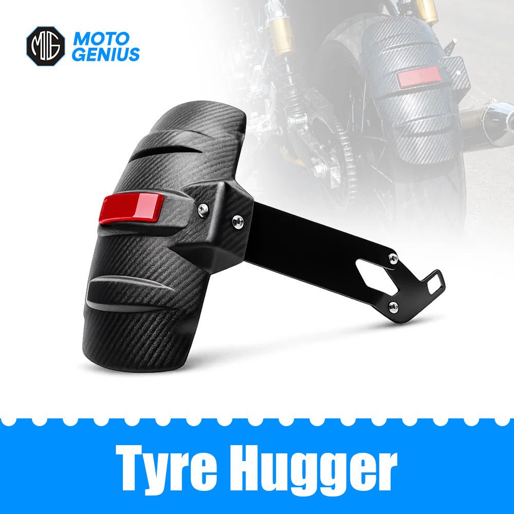 MOTO GENIUS Universal Motorcycle Rear Mudguard Tyre Hugger with Reflector | Carbon Shade Plastic | Anti-Splash Rear Fender for All Bikes - Moto Genius