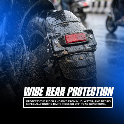 MOTO GENIUS Universal Motorcycle Rear Mudguard Tyre Hugger with Reflector | Carbon Shade Plastic | Anti-Splash Rear Fender for All Bikes - Moto Genius