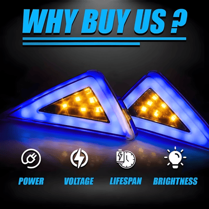 Motorcycle LED Body Indicator Lights with DRL for R15, CBR 150R/250, Ninja 250 | Triangle Side Body Turn Signals, Waterproof & Durable (Pack of 2)-Blue - Moto Genius