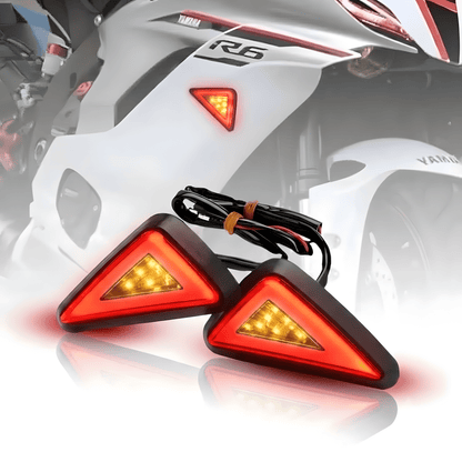 Motorcycle LED Body Indicator Lights with DRL for R15, CBR 150R/250, Ninja 250 | Triangle Side Body Turn Signals, Waterproof & Durable (Pack of 2)-Red - Moto Genius