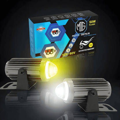 Motorcycle LED Fog Light 50W, Universal Bike Auxiliary Headlamp, Compact High-Power LED Fog Lamp, Waterproof & Durable (Pack of 2) (MGF1) - Moto Genius