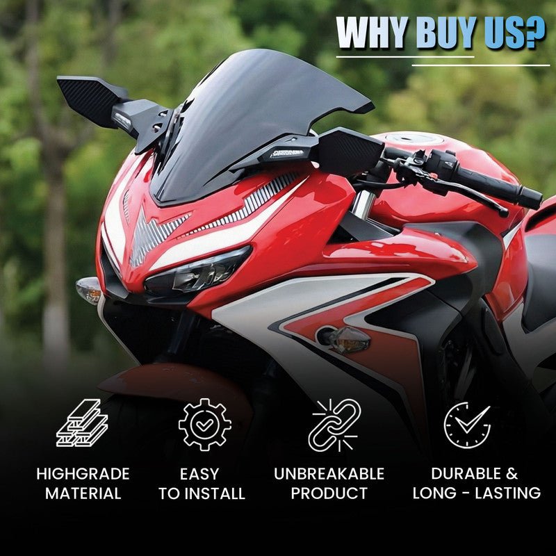 Motorcycle Wind Wing Rearview Mirrors – Adjustable Rotating Carbon Fiber Style Side Mirrors with LED Turn Signals, Swivel Wing Fin Replacement for Bikes - Moto Genius