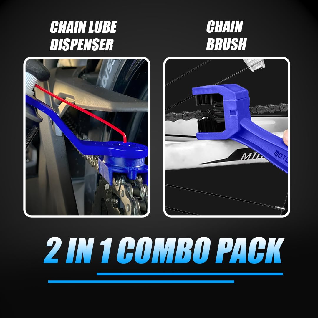 Multi-Purpose Bike Chain Cleaner Brush with Soft Long Bristles and Lube Applicator Tool Kit | Motorcycle & Bicycle Chain Cleaning Kit-Blue - Moto Genius
