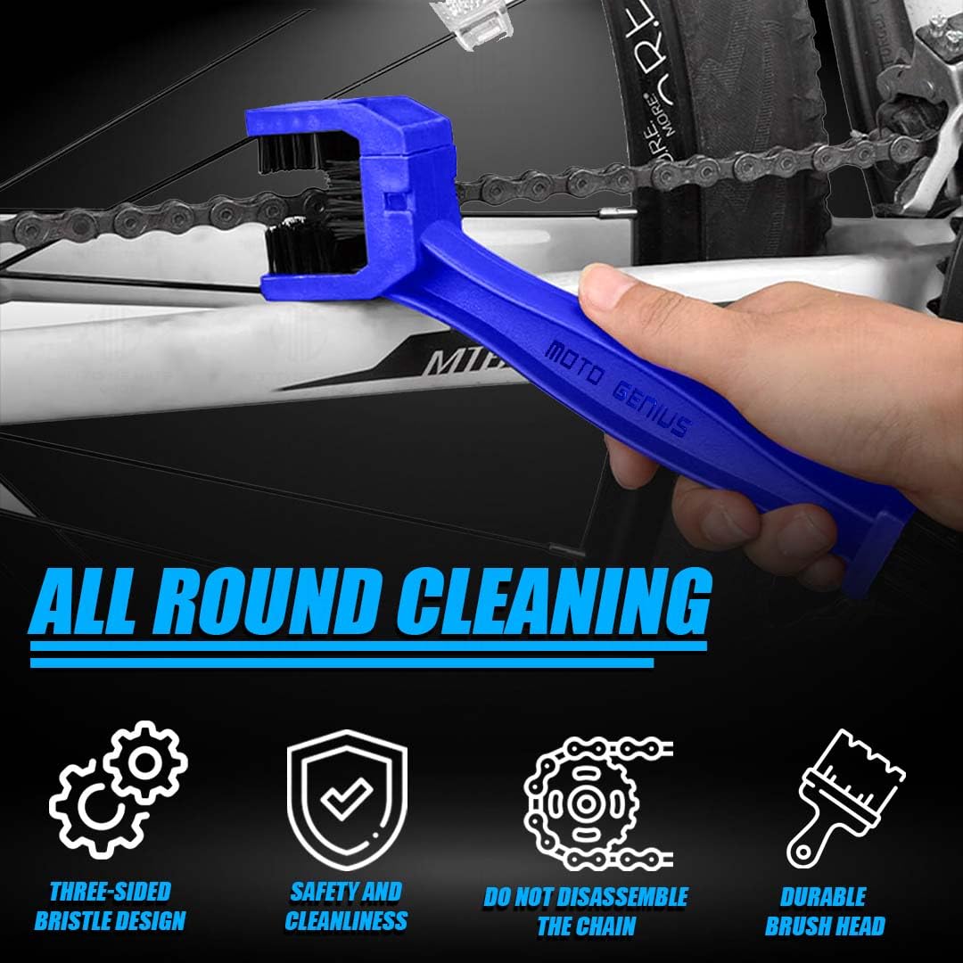 Multi-Purpose Bike Chain Cleaner Brush with Soft & Long Bristles for Motorcycle & Cycle Chain Cleaning-Blue - Moto Genius