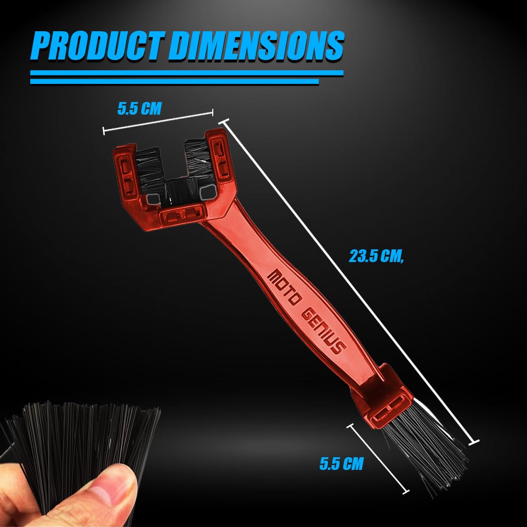 Multi-Purpose Bike Chain Cleaner Brush with Soft & Long Bristles for Motorcycle & Cycle Chain Cleaning-Red - Moto Genius
